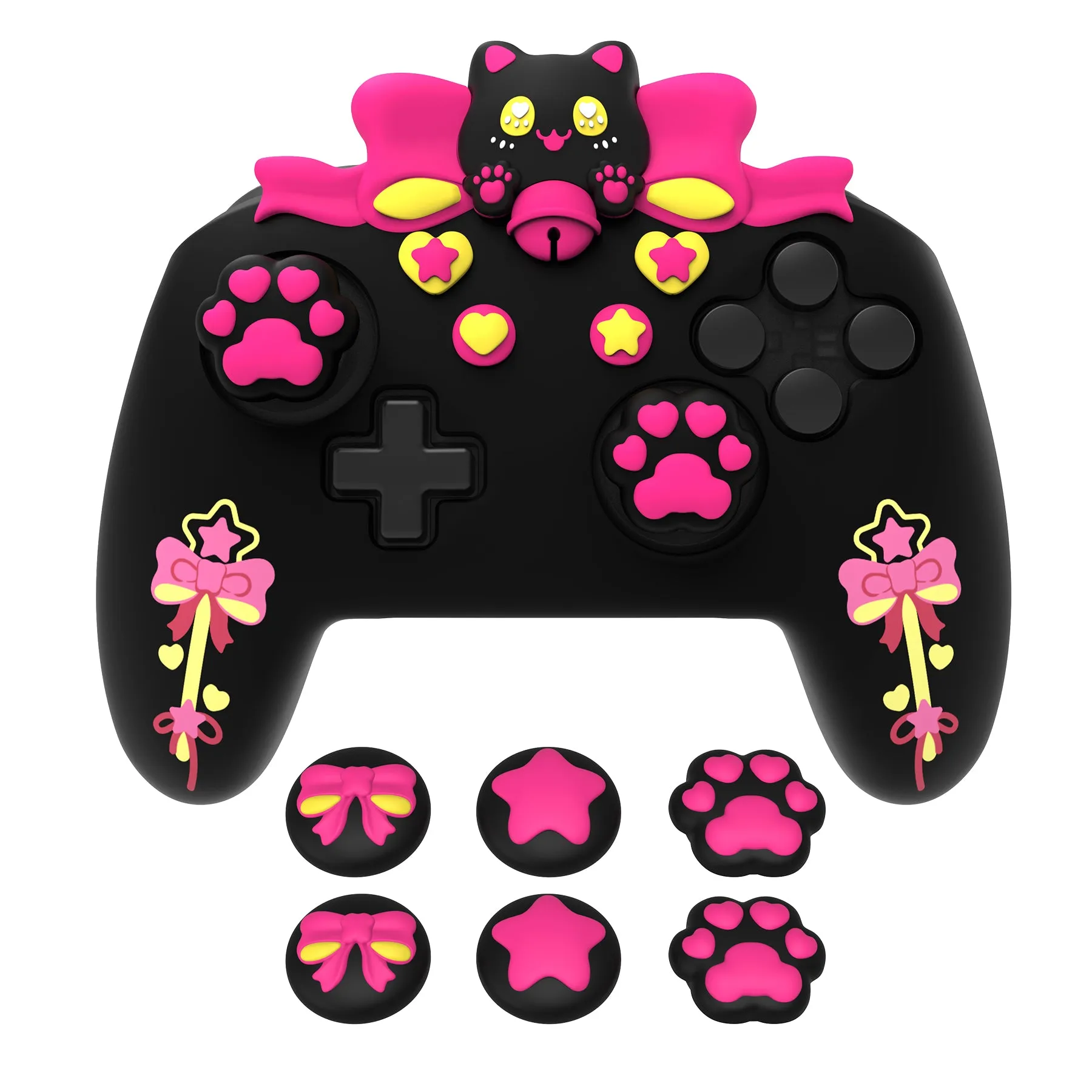 PlayVital Sweetheart Kitty Silicone Skin Compatible with Nintendo Switch Pro Controller – Kawaii Anti-Slip Cover, Switch Pro Controller Joystick Grips & Protective Silicone Case - Black - DHHNPP003