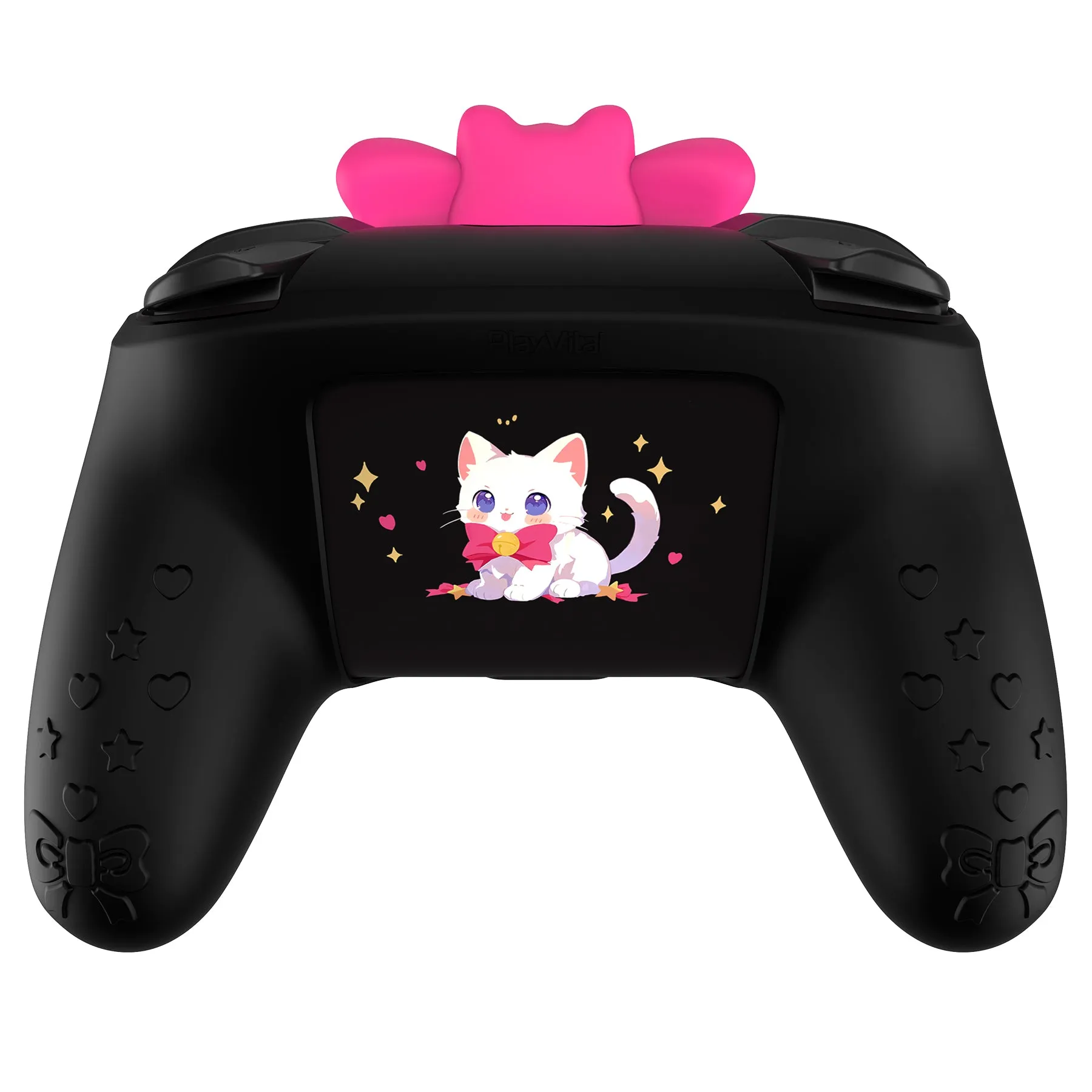 PlayVital Sweetheart Kitty Silicone Skin Compatible with Nintendo Switch Pro Controller – Kawaii Anti-Slip Cover, Switch Pro Controller Joystick Grips & Protective Silicone Case - Black - DHHNPP003