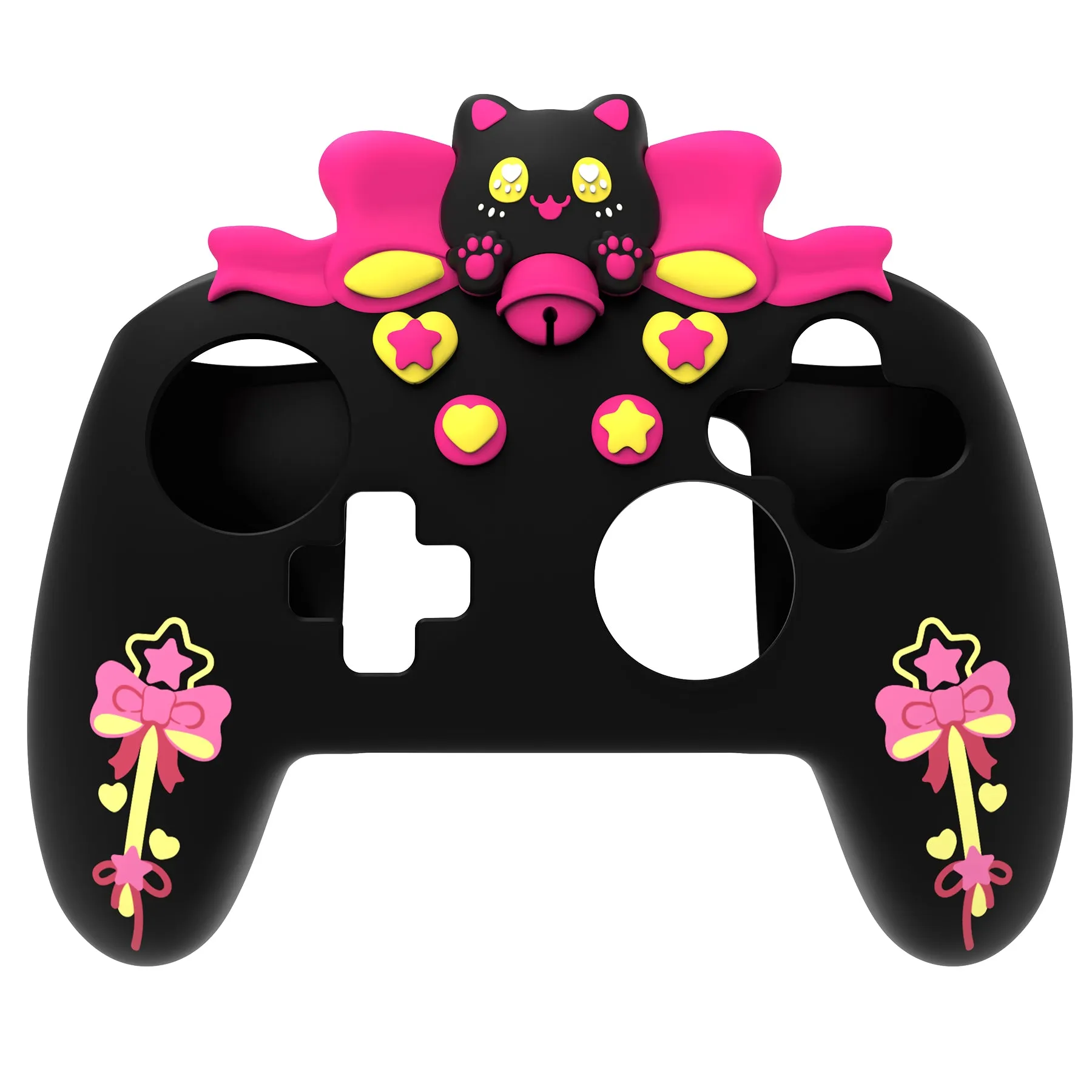 PlayVital Sweetheart Kitty Silicone Skin Compatible with Nintendo Switch Pro Controller – Kawaii Anti-Slip Cover, Switch Pro Controller Joystick Grips & Protective Silicone Case - Black - DHHNPP003