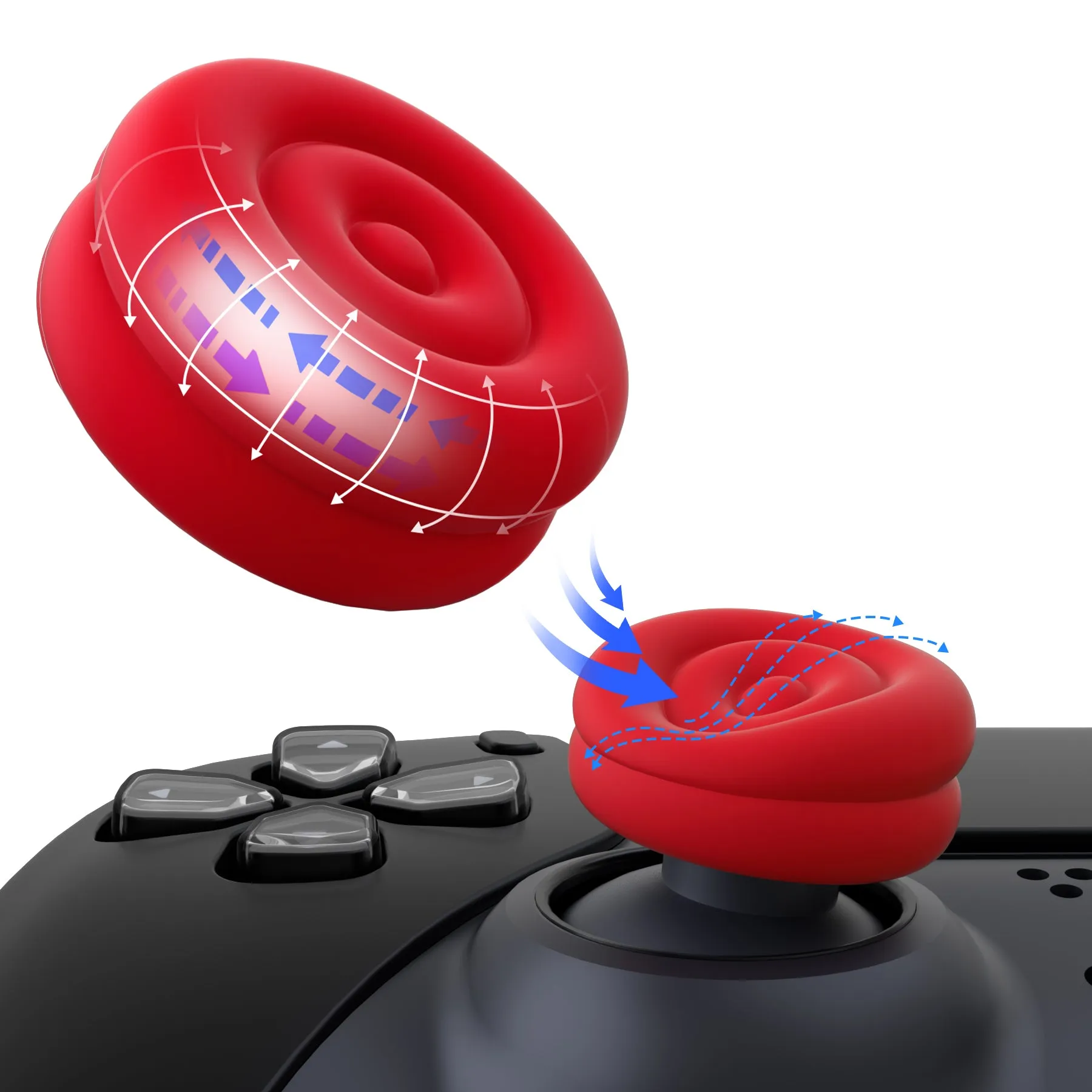 PlayVital Thumbs Cushion Caps Thumb Grips for ps5, for ps4, Thumbstick Grip Cover for Xbox Series X/S, Thumb Grip Caps for Xbox One, Elite Series 2, for Switch Pro Controller - Passion Red- PJM3026