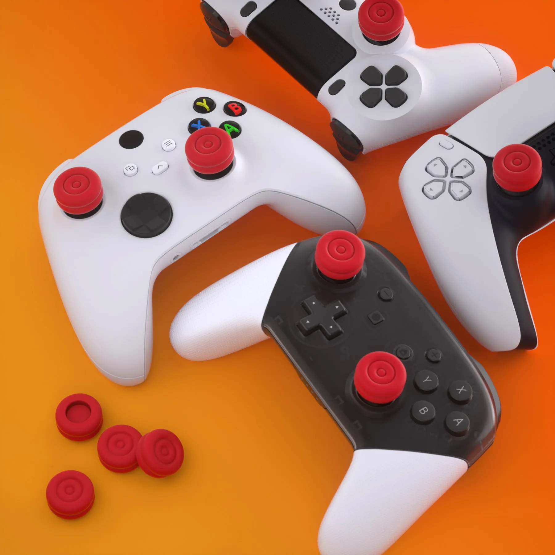 PlayVital Thumbs Cushion Caps Thumb Grips for ps5, for ps4, Thumbstick Grip Cover for Xbox Series X/S, Thumb Grip Caps for Xbox One, Elite Series 2, for Switch Pro Controller - Passion Red- PJM3026