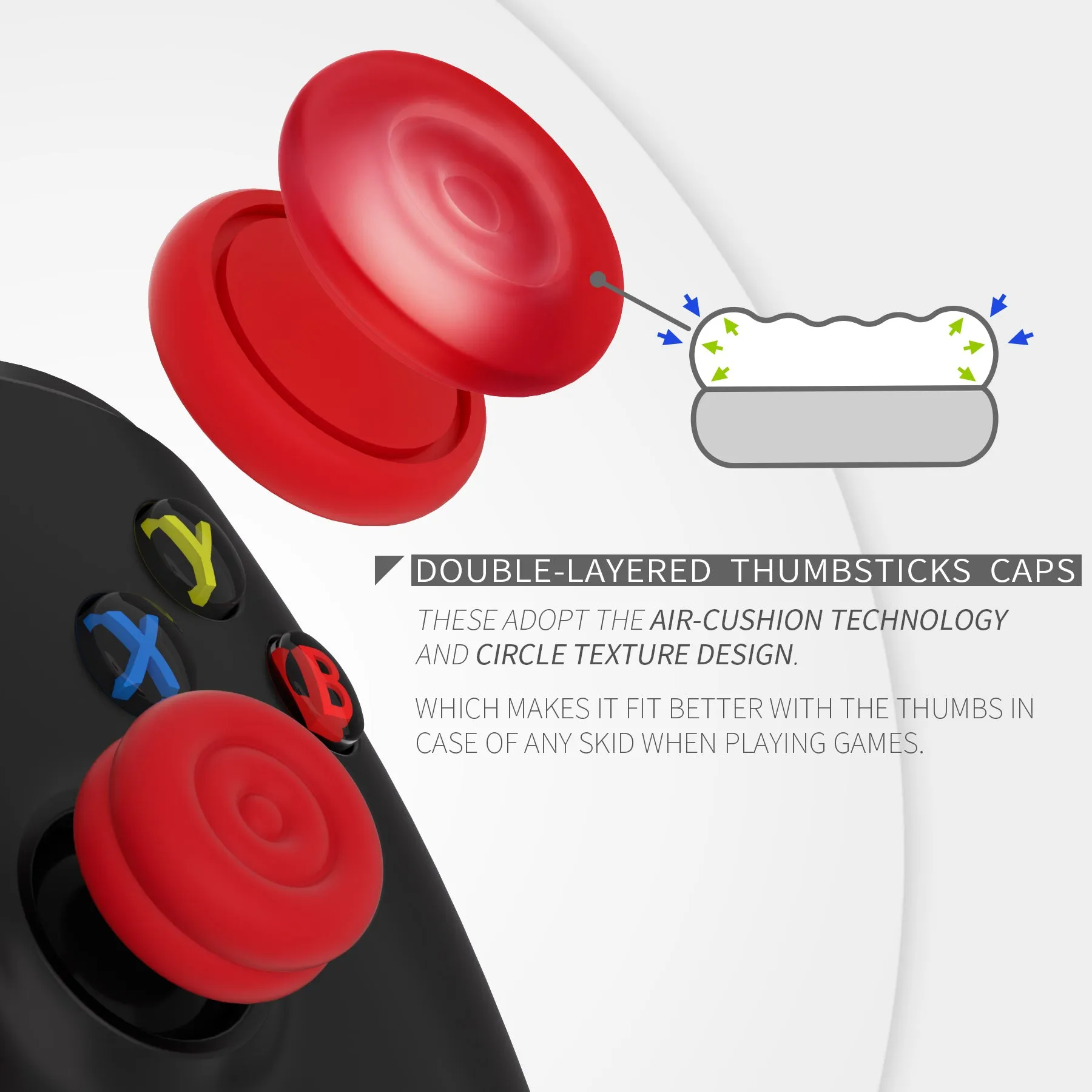 PlayVital Thumbs Cushion Caps Thumb Grips for ps5, for ps4, Thumbstick Grip Cover for Xbox Series X/S, Thumb Grip Caps for Xbox One, Elite Series 2, for Switch Pro Controller - Passion Red- PJM3026