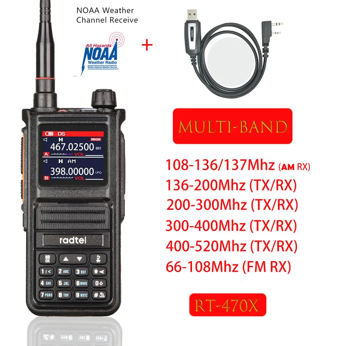 Radtel RT-470X Multi-bands Ham Walkie-Talkies 256CH Air Band Two Way Radio Station Aviation NOAA Police Marine Transceiver PTT