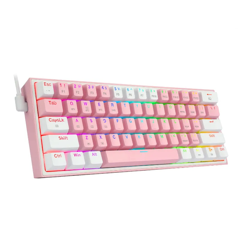 Redragon Fizz Pro Rgb 61 Key Mechancal Wireless Gaming Keyboard - Pink/White