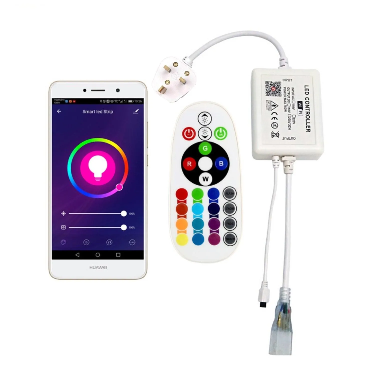 RGB Neon Flex 10x18mm 220V 240V WiFi Tuya APP LED controller with 24key Remote