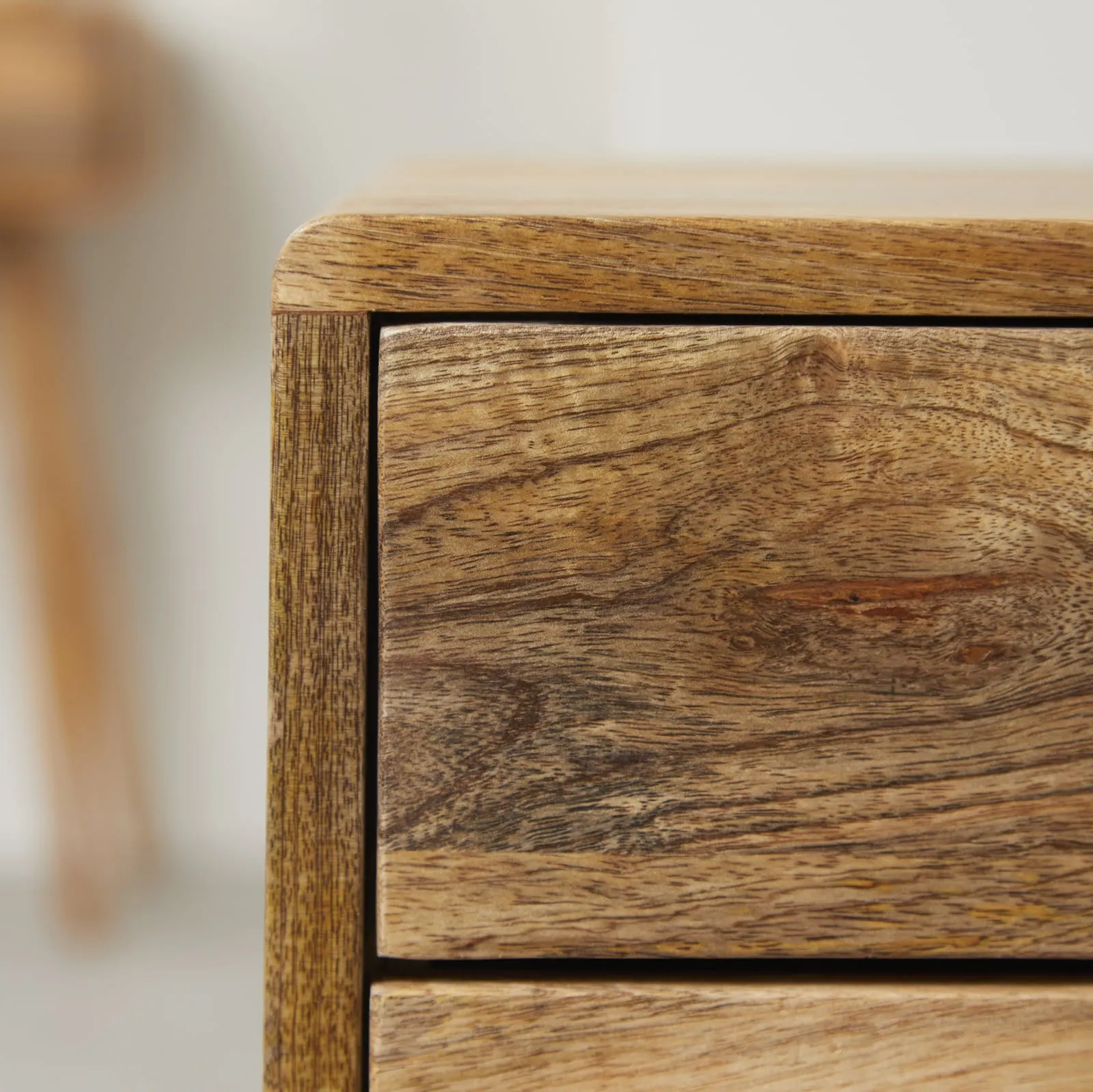 Rustic Mango Wood Bedside Table with 2 Drawers