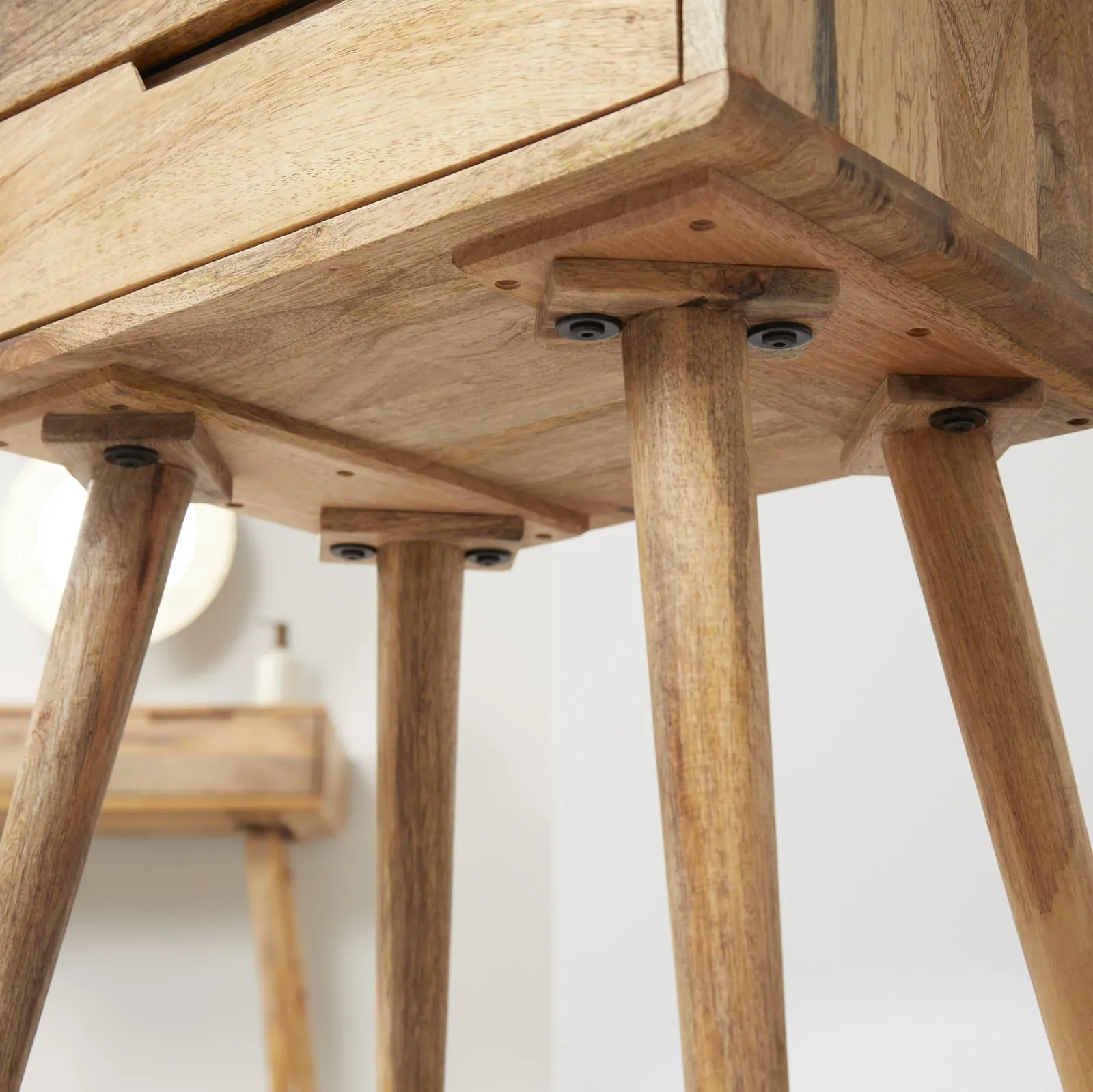 Rustic Mango Wood Bedside Table with 2 Drawers