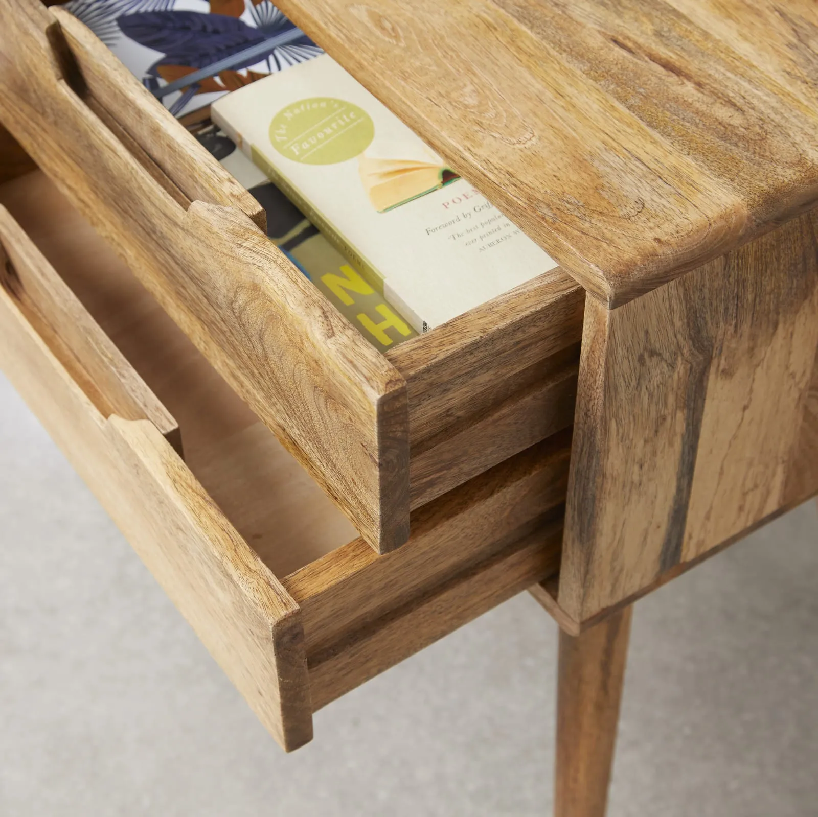 Rustic Mango Wood Bedside Table with 2 Drawers