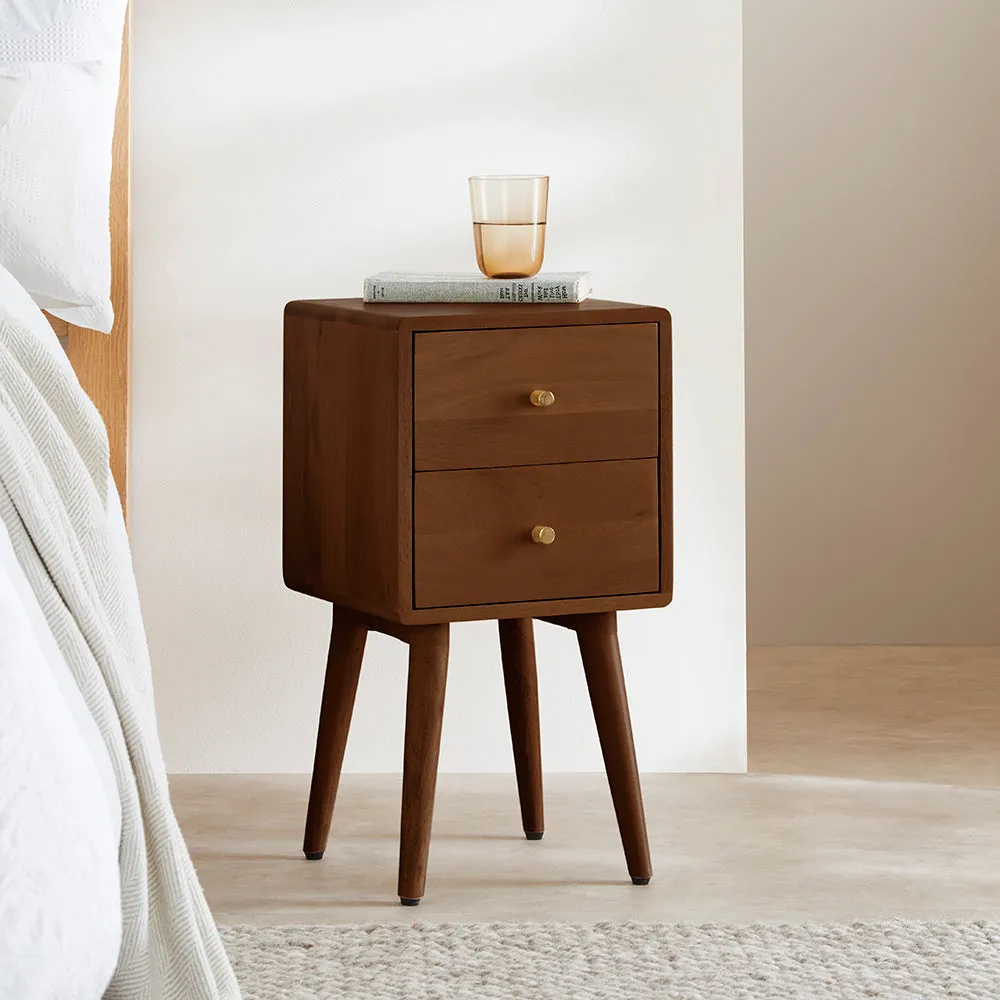 Scandinavian Dark Walnut Logan Narrow Bedside Table