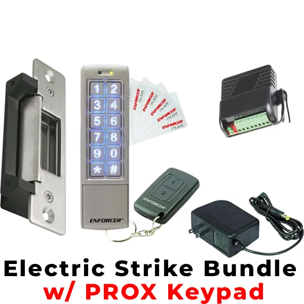 Seco-Larm - Electric Door Strike w/ PROX Digital Keypad w/ RF Receiver & RF Wireless Transmitter w/ Plug-in Transformer - Fail-safe / Fail-secure - 12VDC - UL Listed