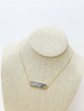 Semi Precious Stone Bar Pendant Necklaces-Gray Marble