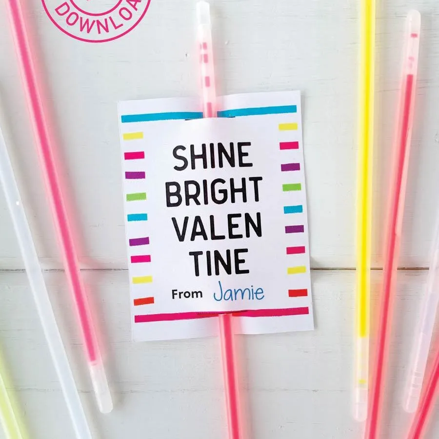 Shine Bright Valentines Glow Stick Printable