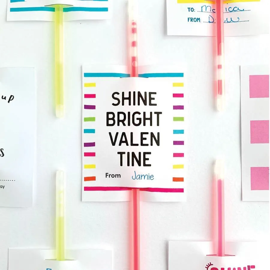 Shine Bright Valentines Glow Stick Printable