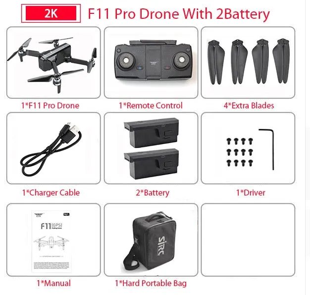 SJRC F11 PRO GPS Drone With Wifi FPV 1080P/2K HD Camera F11 Brushless Quadcopter Foldable Drone