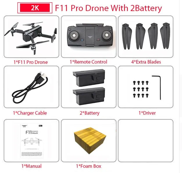 SJRC F11 PRO GPS Drone With Wifi FPV 1080P/2K HD Camera F11 Brushless Quadcopter Foldable Drone