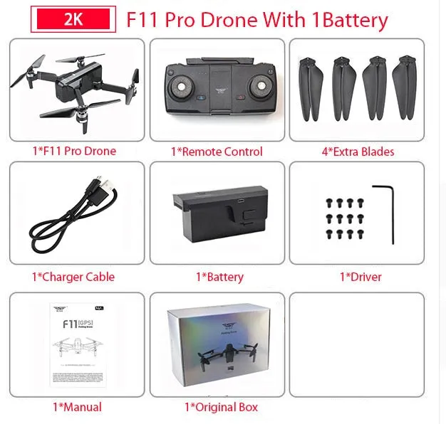 SJRC F11 PRO GPS Drone With Wifi FPV 1080P/2K HD Camera F11 Brushless Quadcopter Foldable Drone