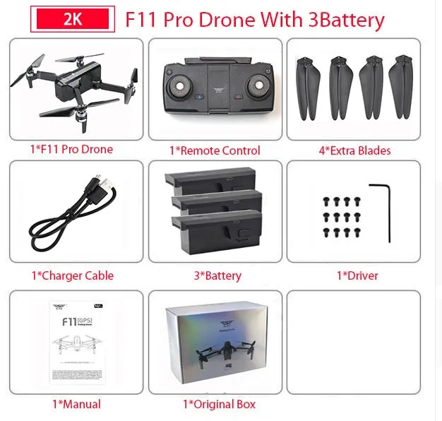 SJRC F11 PRO GPS Drone With Wifi FPV 1080P/2K HD Camera F11 Brushless Quadcopter Foldable Drone