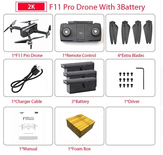 SJRC F11 PRO GPS Drone With Wifi FPV 1080P/2K HD Camera F11 Brushless Quadcopter Foldable Drone