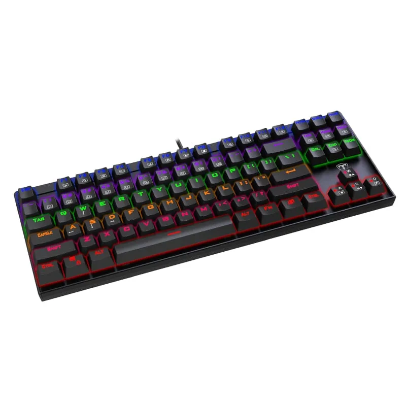 T-Dagger Corvette Rainbow Colour Lighting|150Cm Cable|10-Keyless Short Body Design|Blue Switch|Mechanical Gaming Keyboard - Black