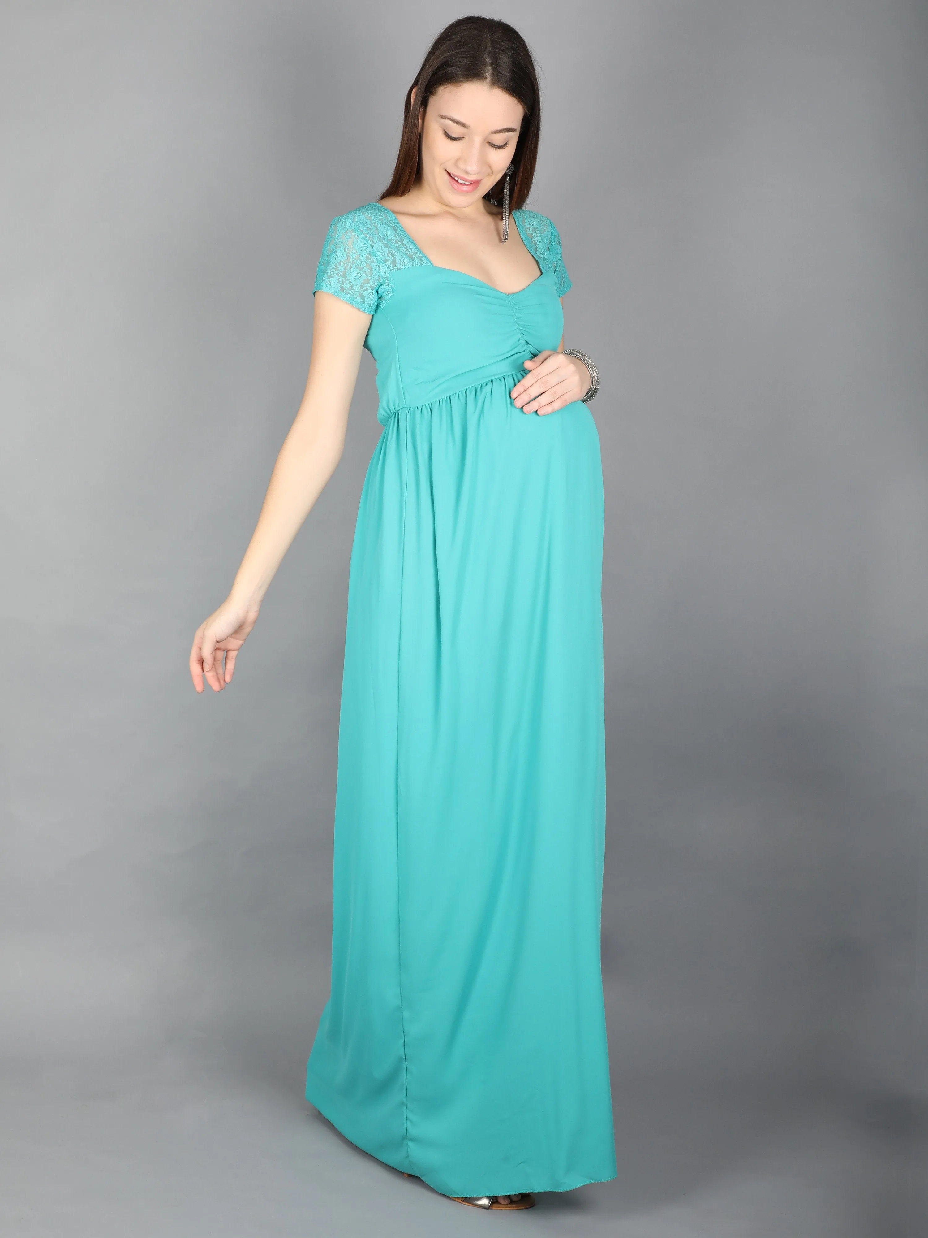 Teal Blue Maternity Dress