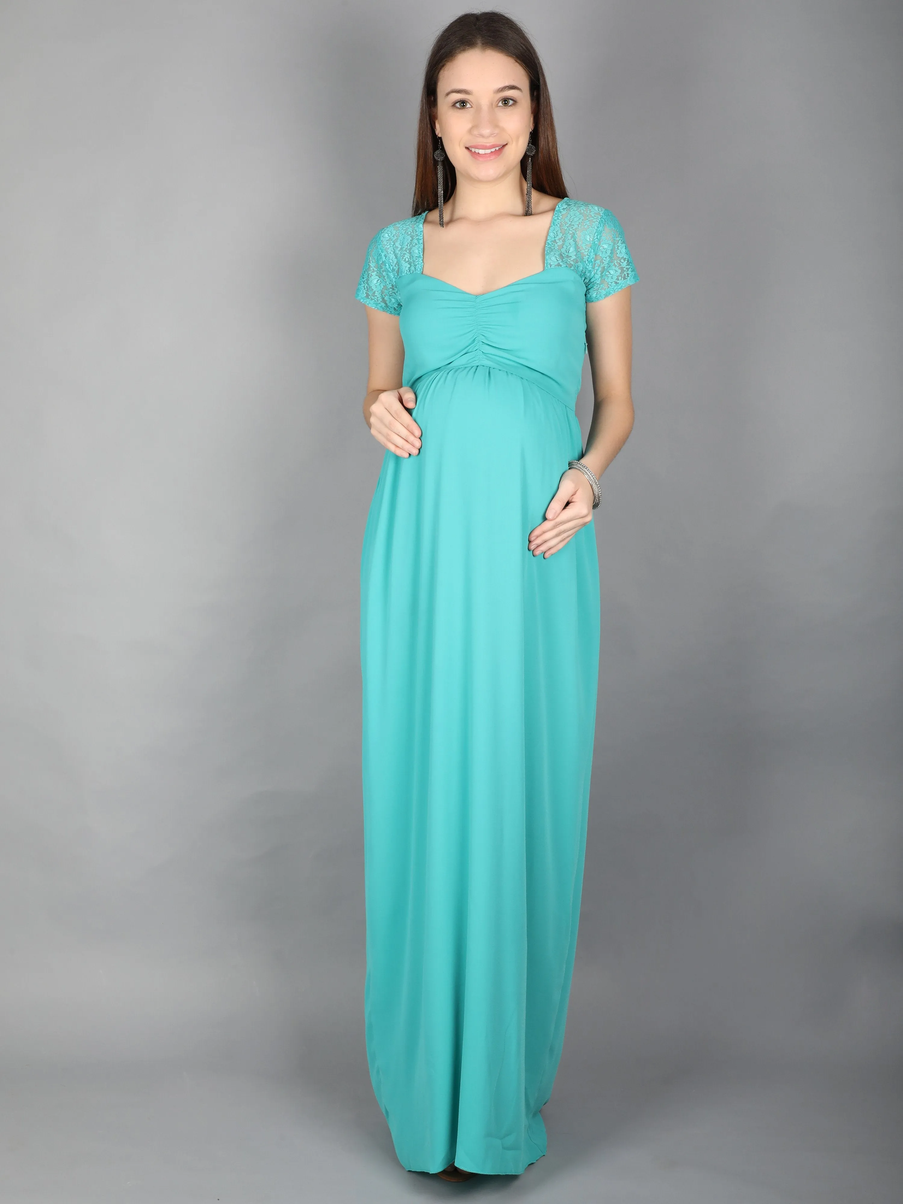 Teal Blue Maternity Dress