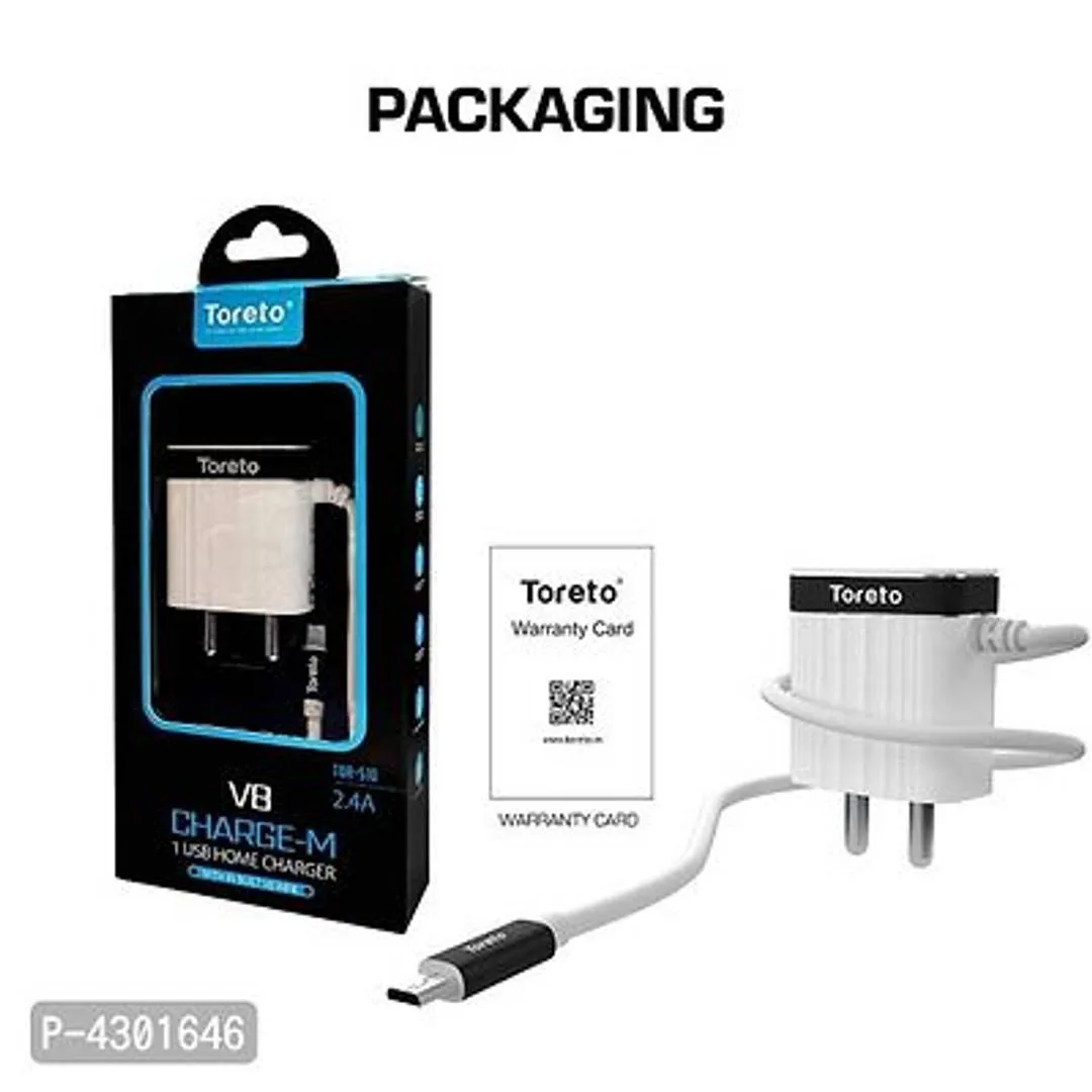 Toreto Charge-M, 510 Fast Charger Adapter 2.4A,Android With BIS Certification Compatible For Note 5 Pro/Redmi 6 / Redmi 6A/ Redmi Mi Note 4 / Mi 5A / Mi Note 5 With Charging Cable