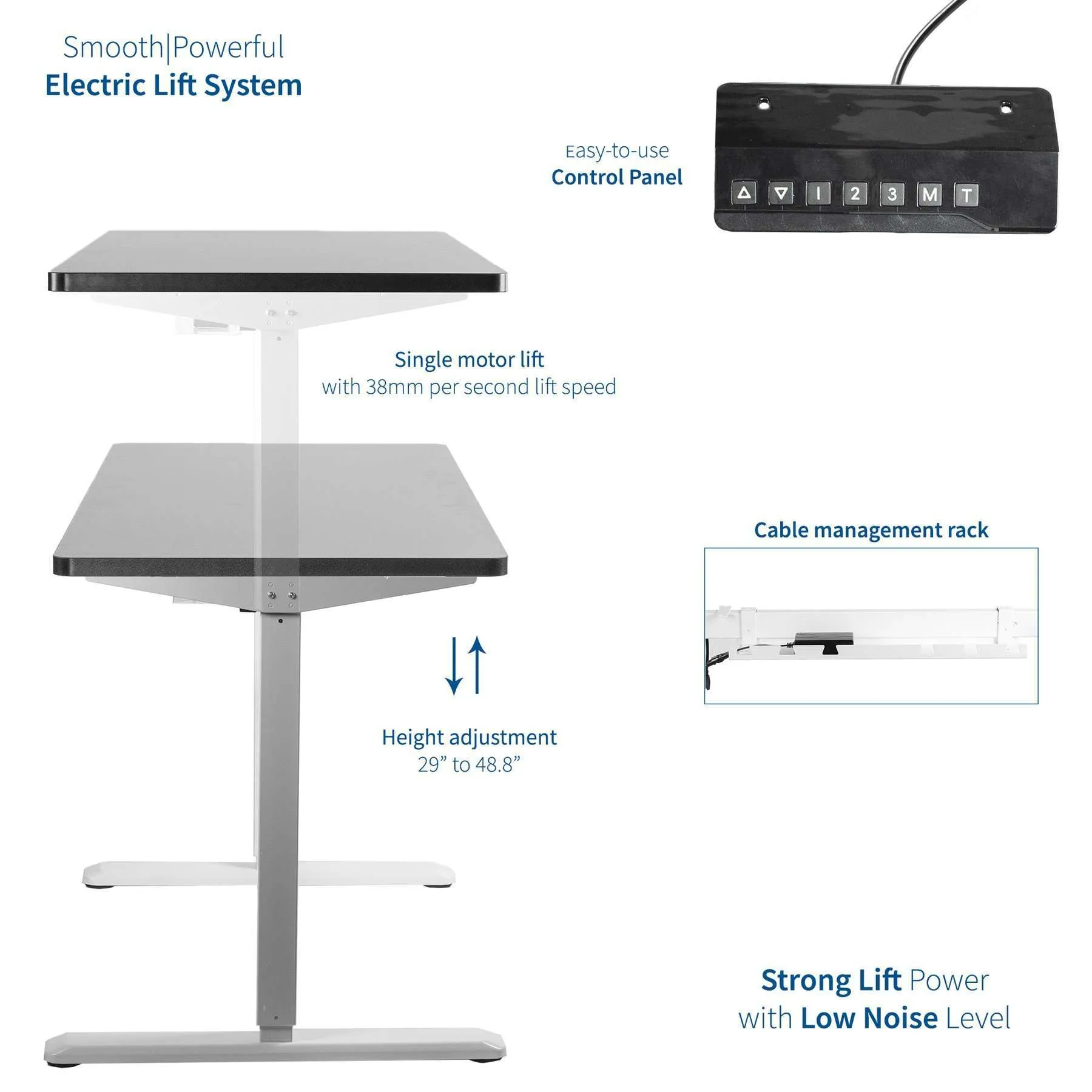 VIVO Electric 43”x24” Standing Desk, Black TableTop White Frame,  DESK-KIT-1W4B