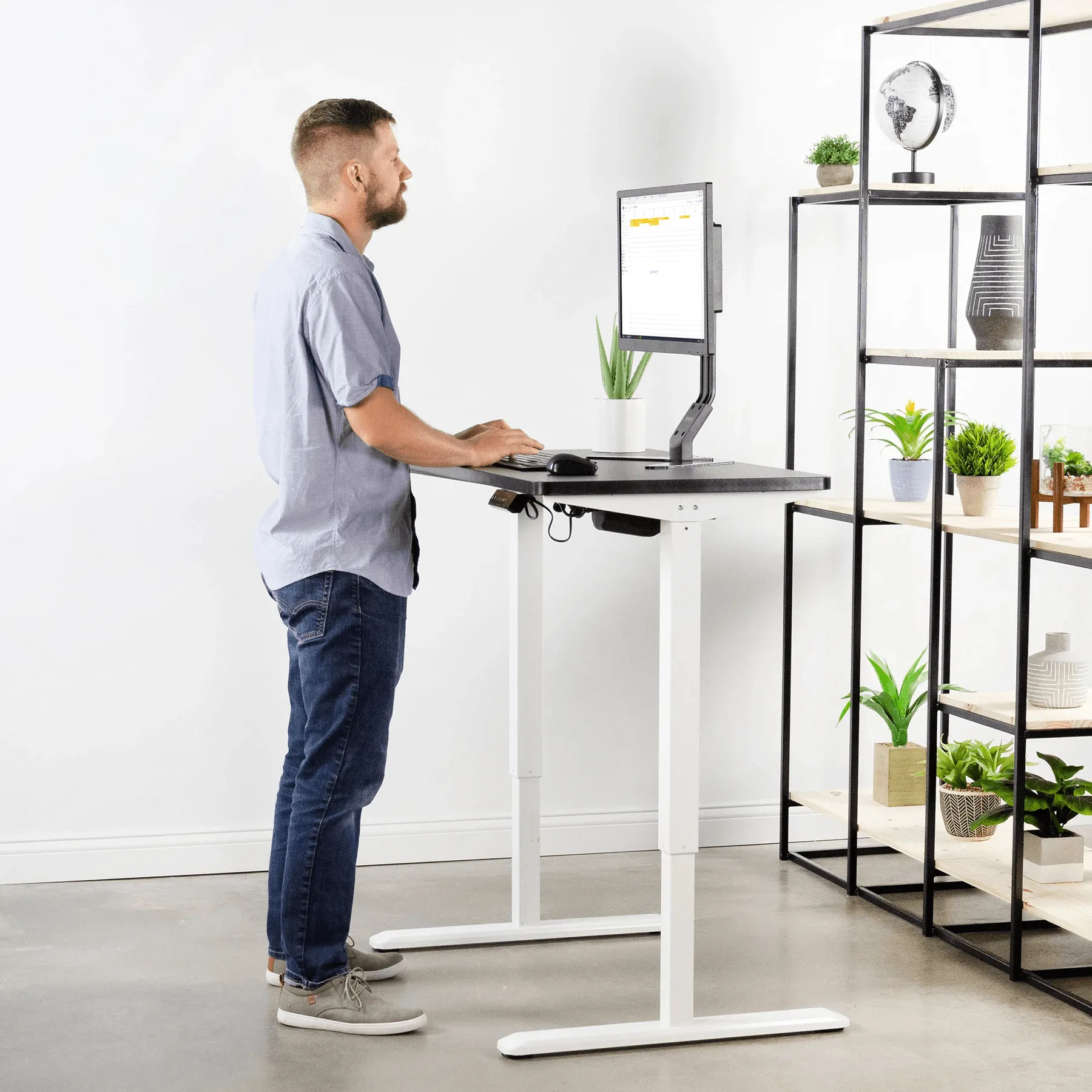 VIVO Electric 43”x24” Standing Desk, Black TableTop White Frame,  DESK-KIT-1W4B