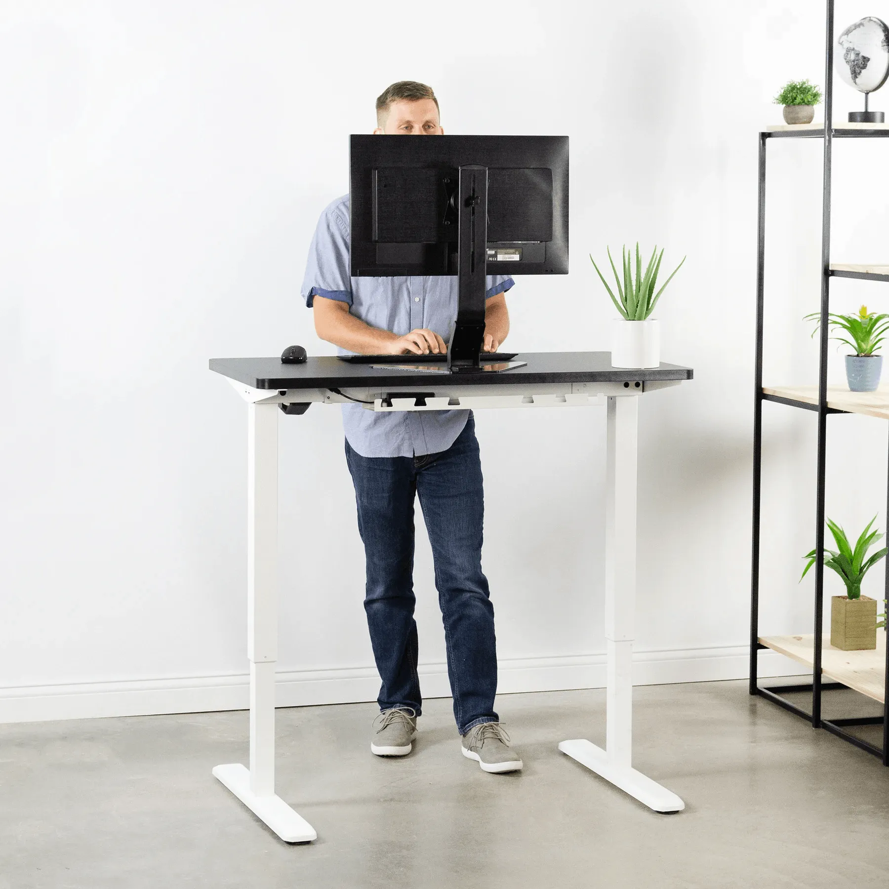 VIVO Electric 43”x24” Standing Desk, Black TableTop White Frame,  DESK-KIT-1W4B