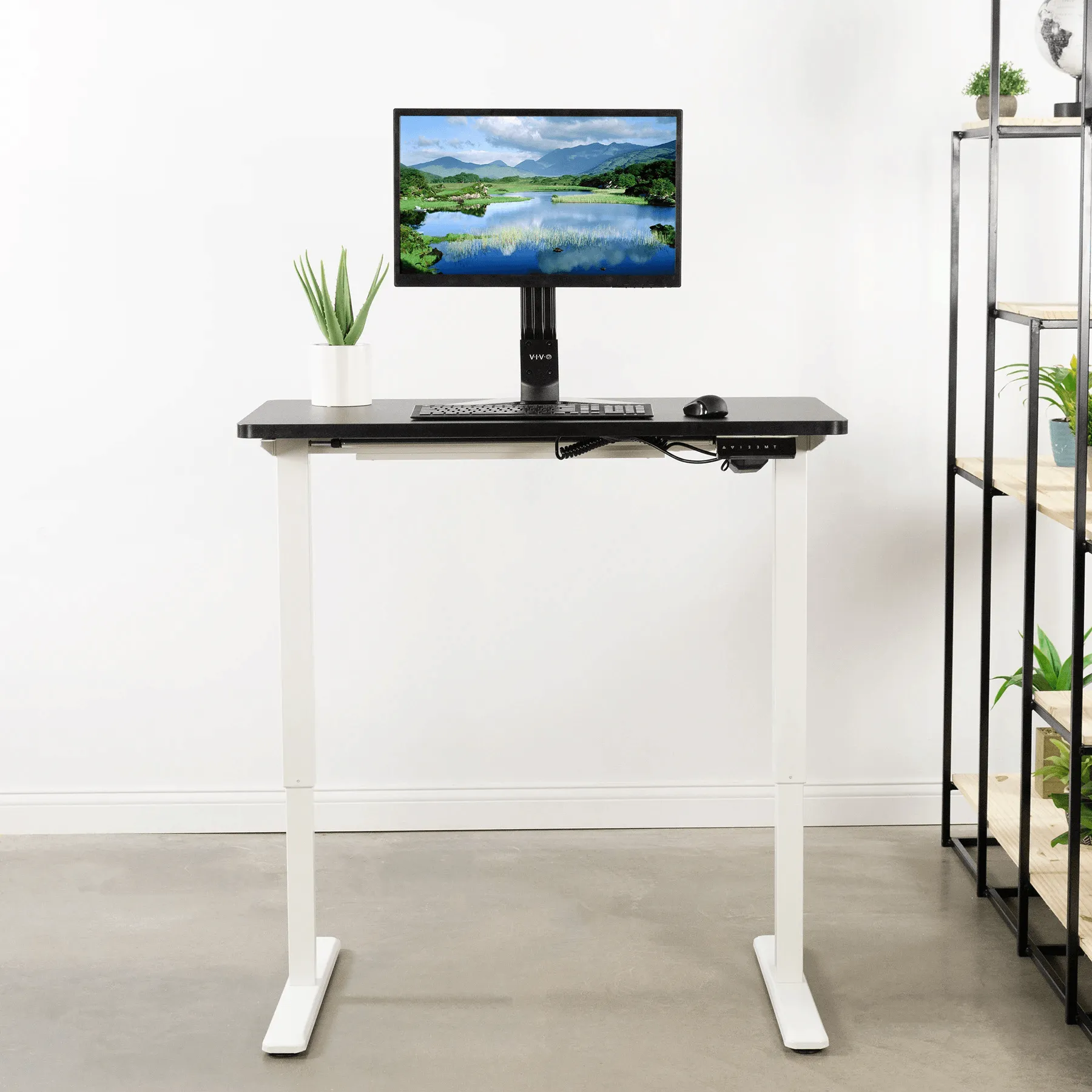 VIVO Electric 43”x24” Standing Desk, Black TableTop White Frame,  DESK-KIT-1W4B