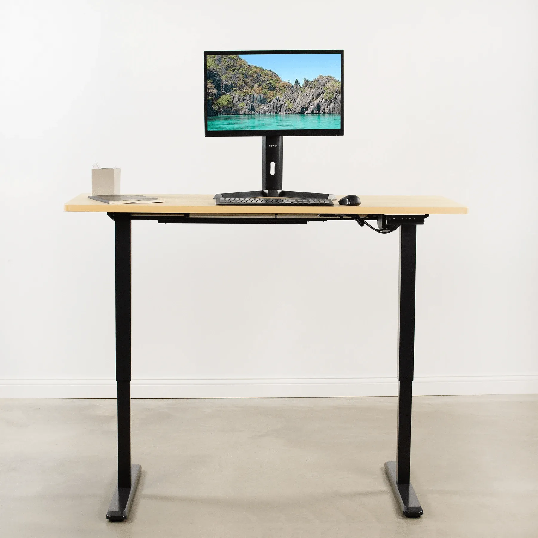 VIVO Electric 60” x 24” Standing Desk DESK-KIT-1B6C, Light Wood TableTop, Black Frame w/ Memory Pad Control