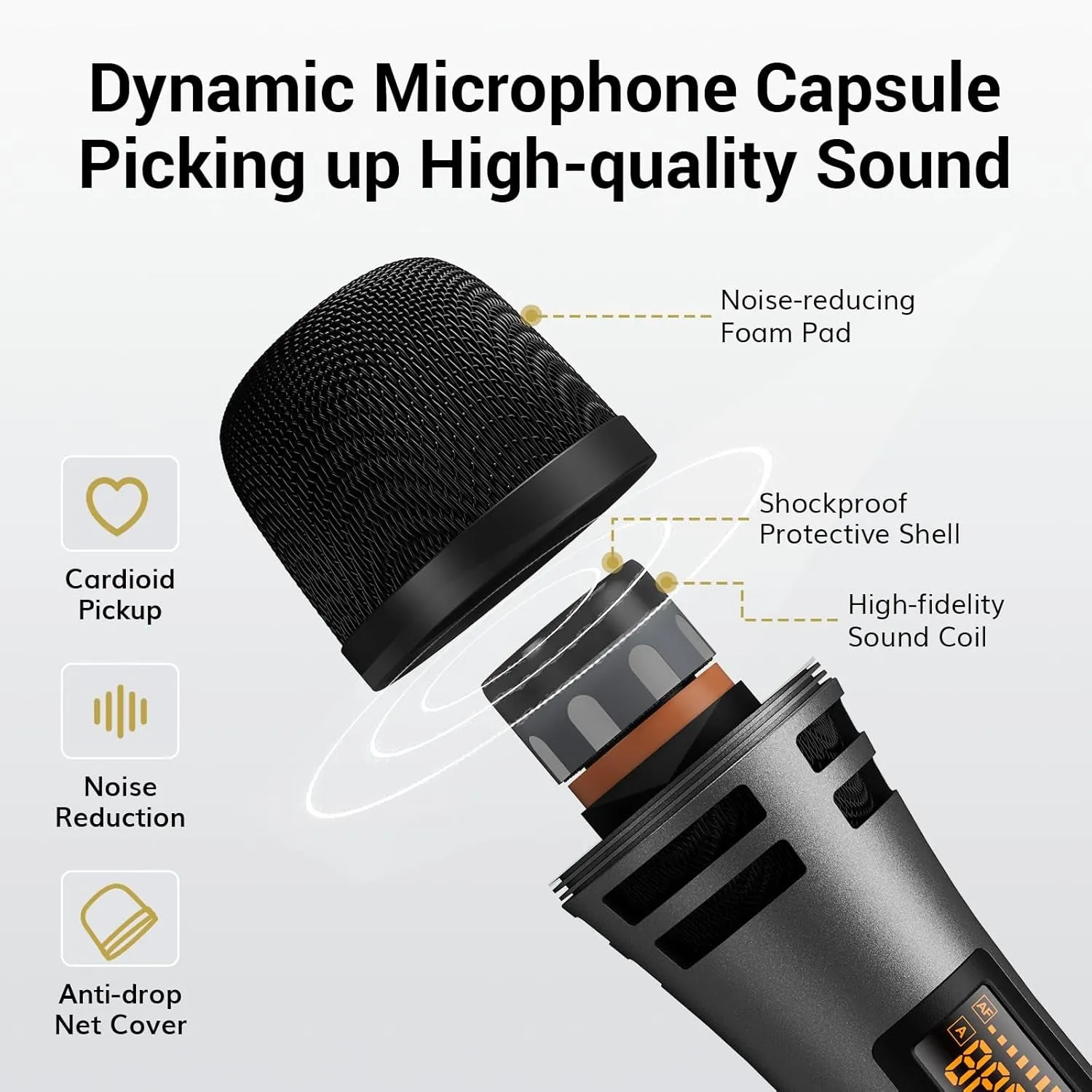 Wireless Microphones System, 4x5 Channels Cordless Handheld Dynamic Mic with Receiver, 60M UHF Range, Mics with stable signal Transmission for Karaoke Singing Party Church Wedding DJ PA Speaker