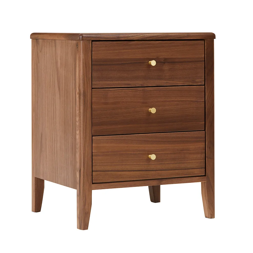 Wright Walnut 3 Drawer Bedside Table