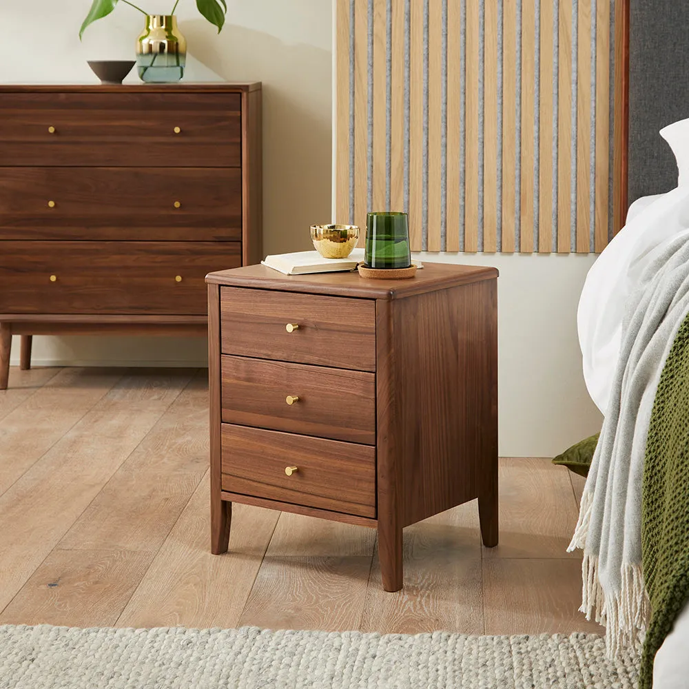 Wright Walnut 3 Drawer Bedside Table