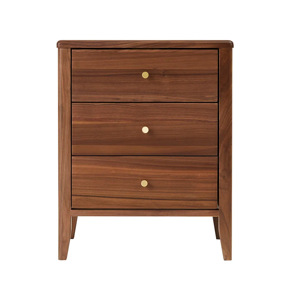 Wright Walnut 3 Drawer Bedside Table