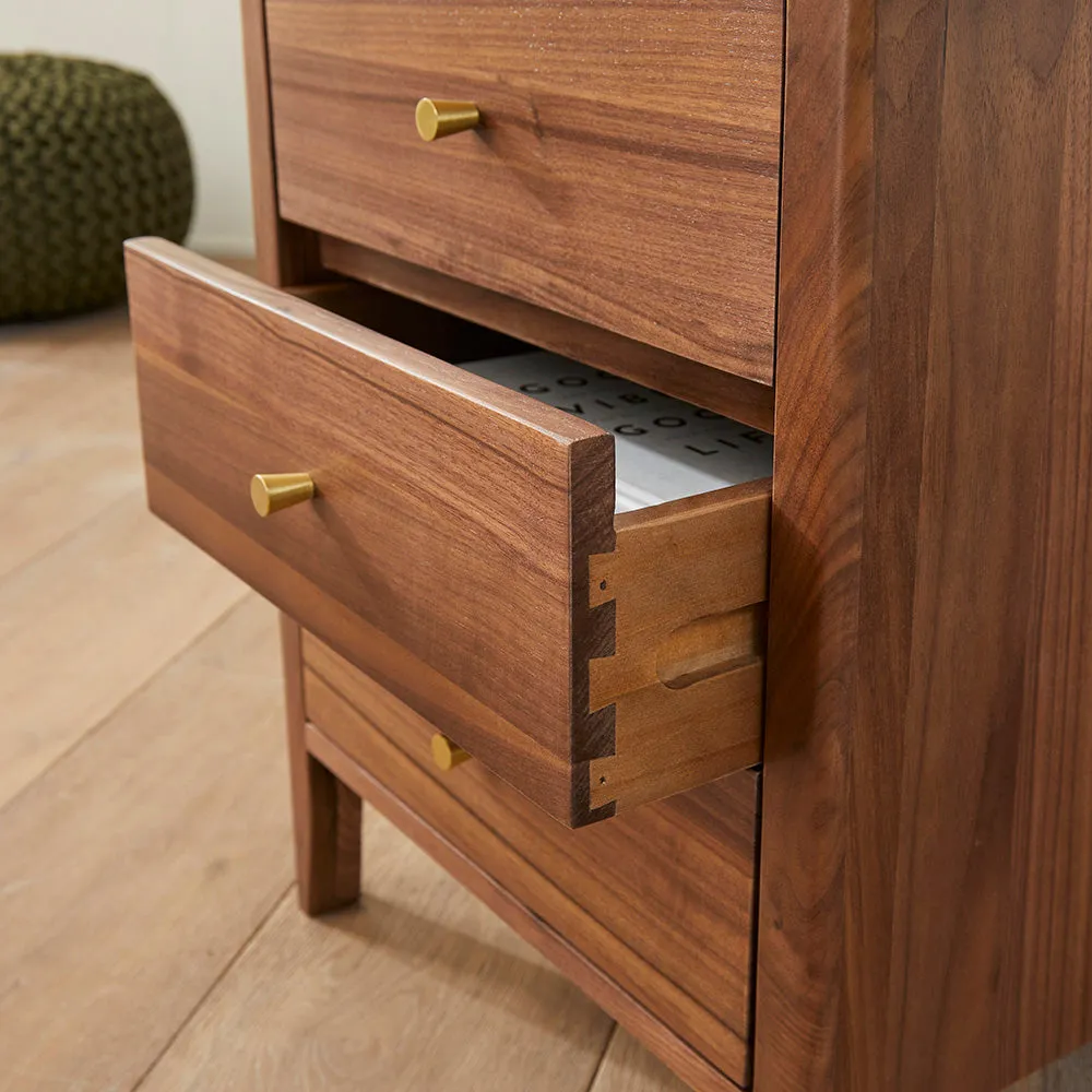 Wright Walnut 3 Drawer Bedside Table