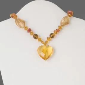 Yellow and copper heart necklace