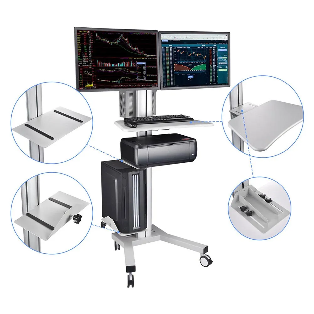 Yescom PC Computer Cart Workstation with Power Strip 2-Monitor