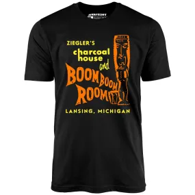 Ziegler's Charcoal House & Boom Boom Room - Lansing, MI - Vintage Tiki Bar - Unisex T-Shirt